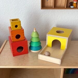 Montessori Colorful Wooden Stacking Toy + Lovevery Ball Drop Teddy Leaf Tree
